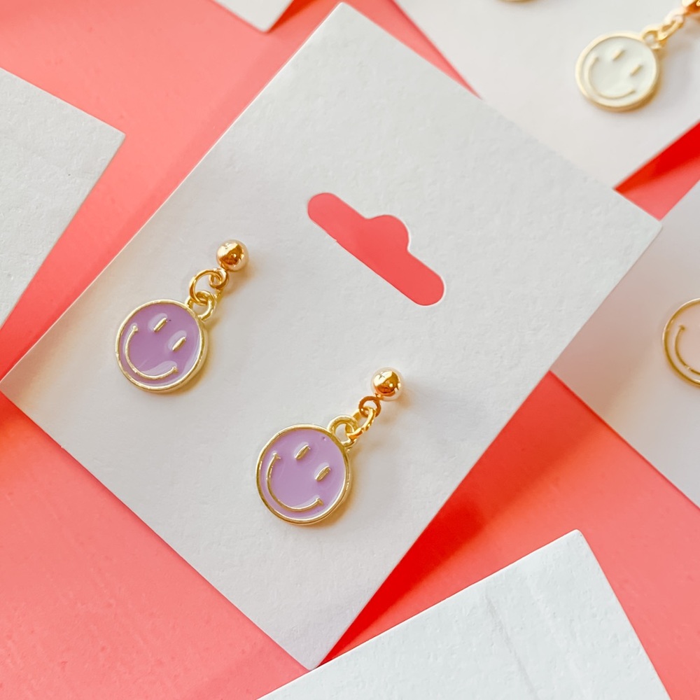 lavender smiley earrings